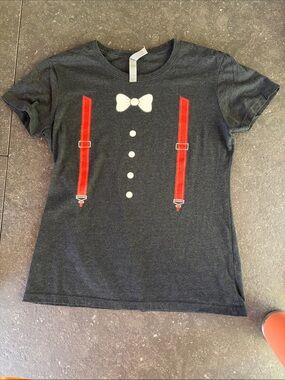 Tee Public Large Black Tee with Red Suspenders and White Bow Tie Print